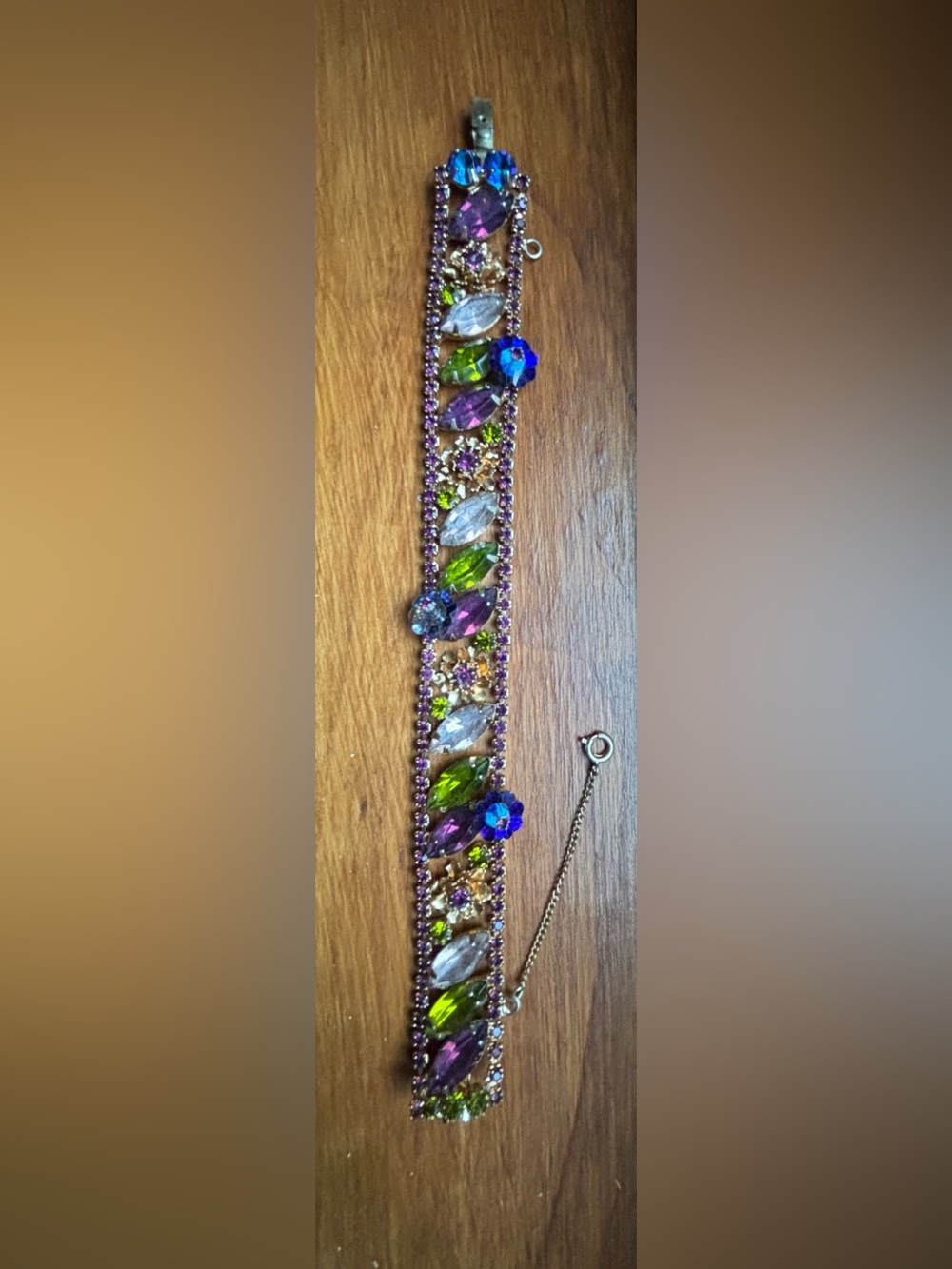 Vintage Multicolor Crystal Floral Link Bracelet - Women Jewelry